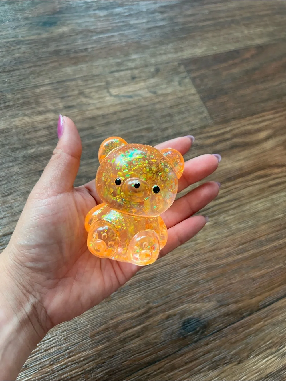 Orange Glitter Bear Squishy Toy